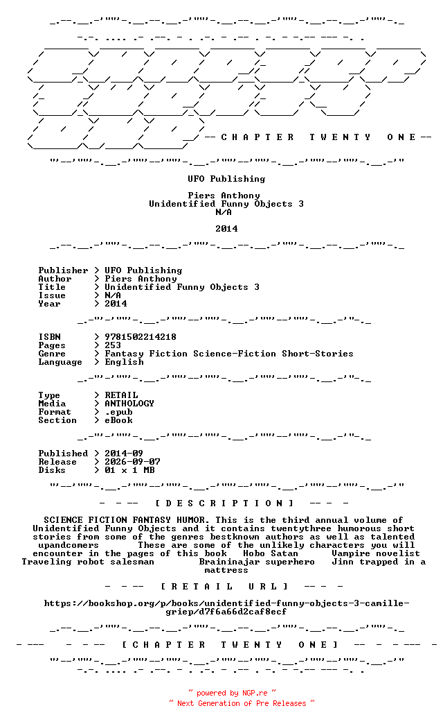 NFO for the release UFO.Publishing.-.Unidentified.Funny.Objects.3.2014.RETAIL.EPUB.eBook-CTO by CTO