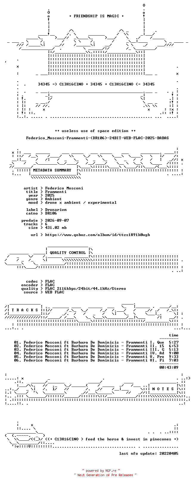NFO for the release Federico_Mosconi-Frammenti-(DR106)-24BIT-WEB-FLAC-2025-BABAS by BABAS