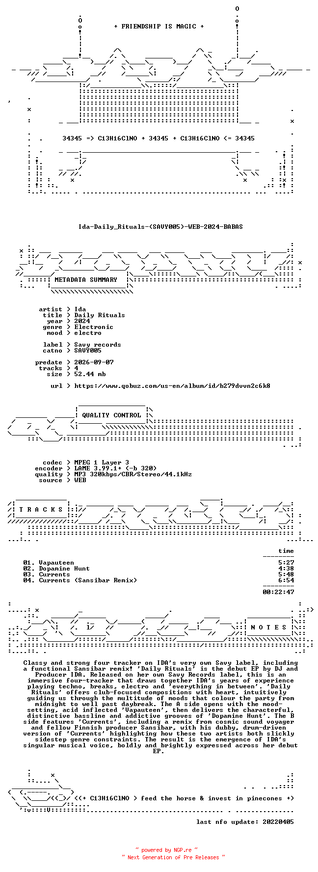 NFO for the release Ida-Daily_Rituals-(SAVY005)-WEB-2024-BABAS by BABAS