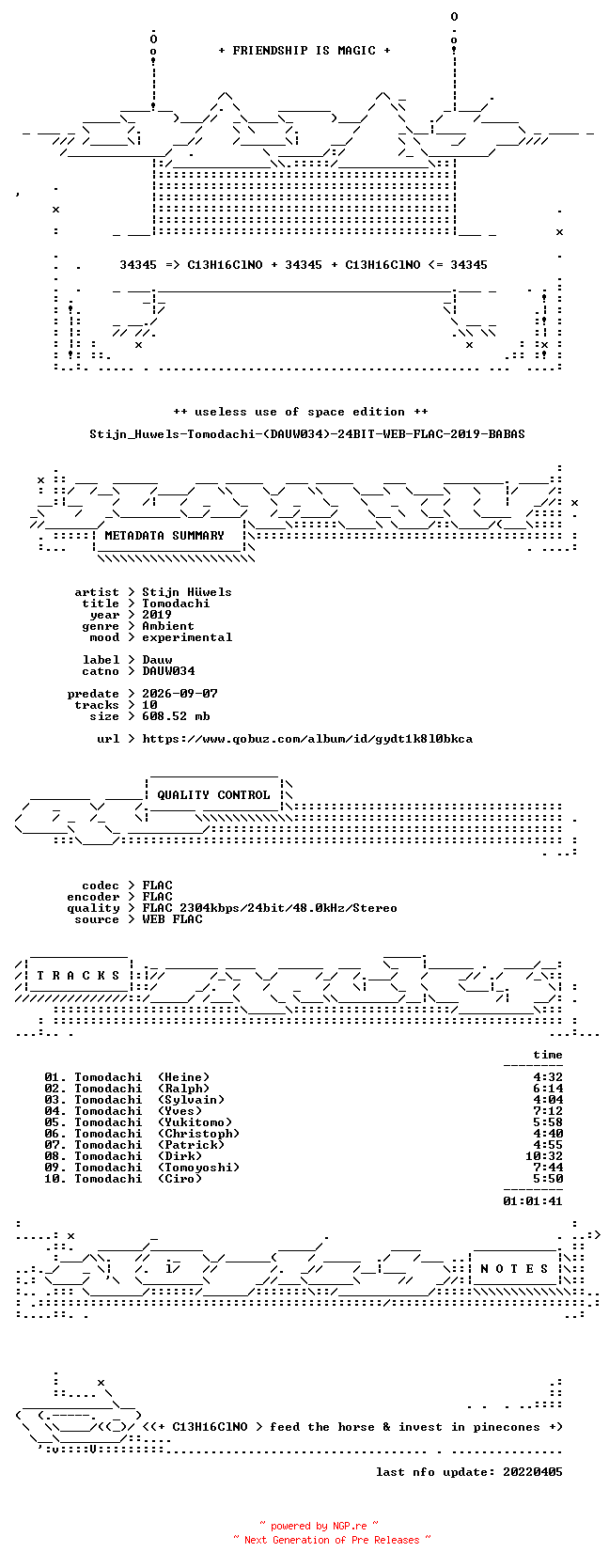 NFO for the release Stijn_Huwels-Tomodachi-(DAUW034)-24BIT-WEB-FLAC-2019-BABAS by BABAS