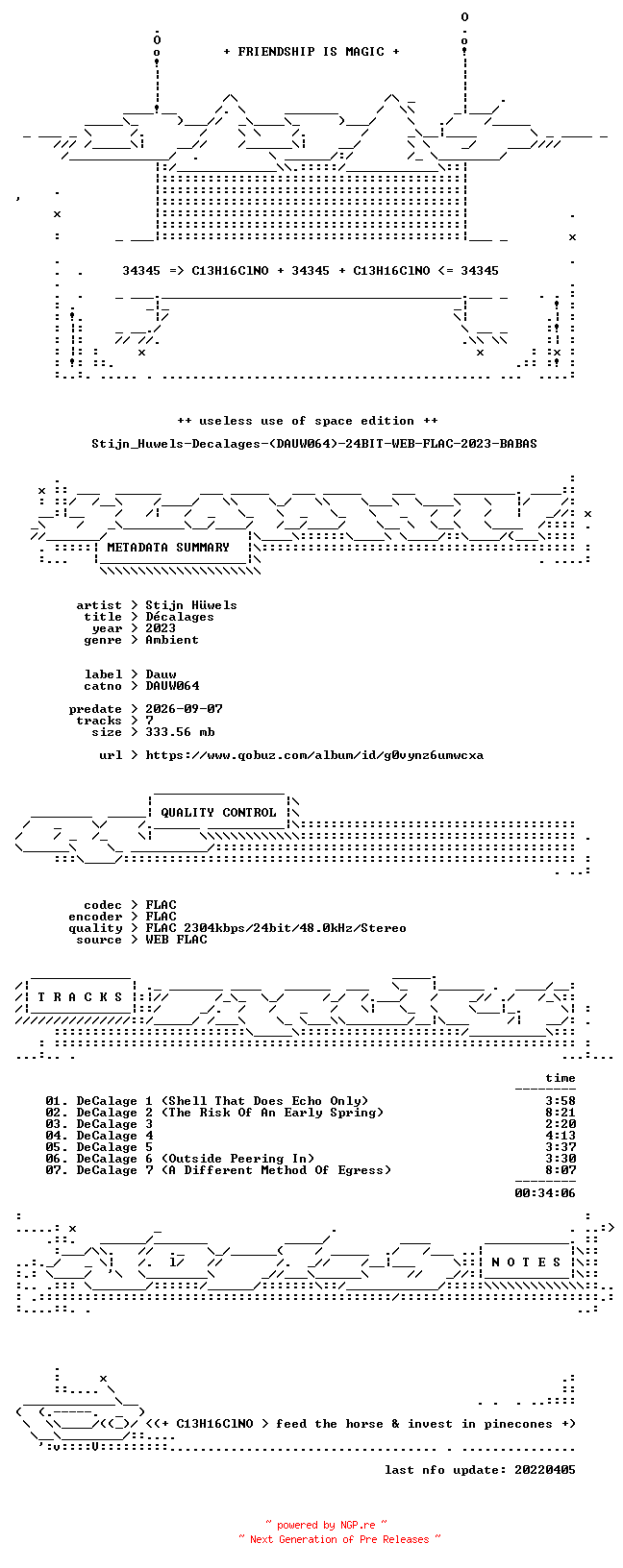 NFO for the release Stijn_Huwels-Decalages-(DAUW064)-24BIT-WEB-FLAC-2023-BABAS by BABAS