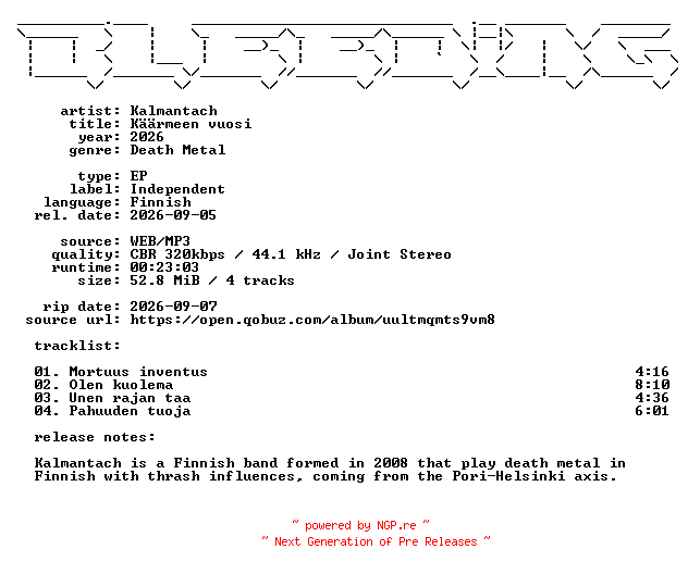 NFO for the release Kalmantach-Kaeaermeen_vuosi-FI-EP-WEB-2026-BLEEDiNG by BLEEDiNG