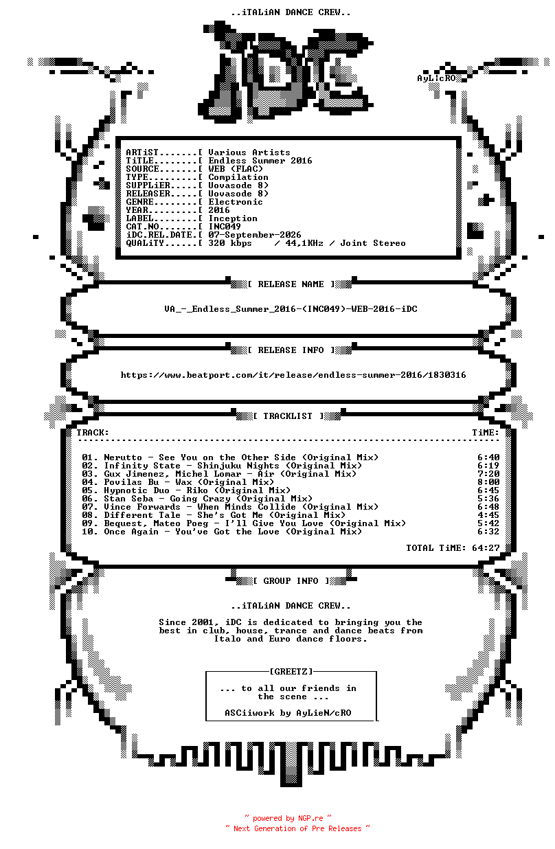 NFO for the release VA_-_Endless_Summer_2016-(INC049)-WEB-2016-iDC by iDC