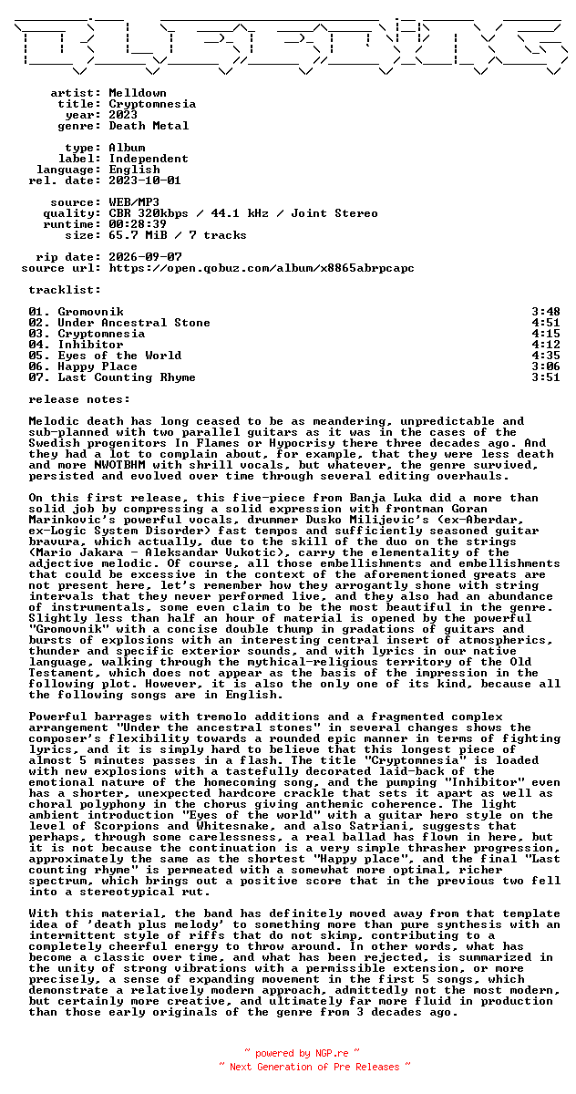 NFO for the release Melldown-Cryptomnesia-WEB-2023-BLEEDiNG by BLEEDiNG