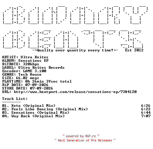 NFO for the release Ultra_Knites-Sensations_EP-(UKR060)-WEB-2026-BB by BB