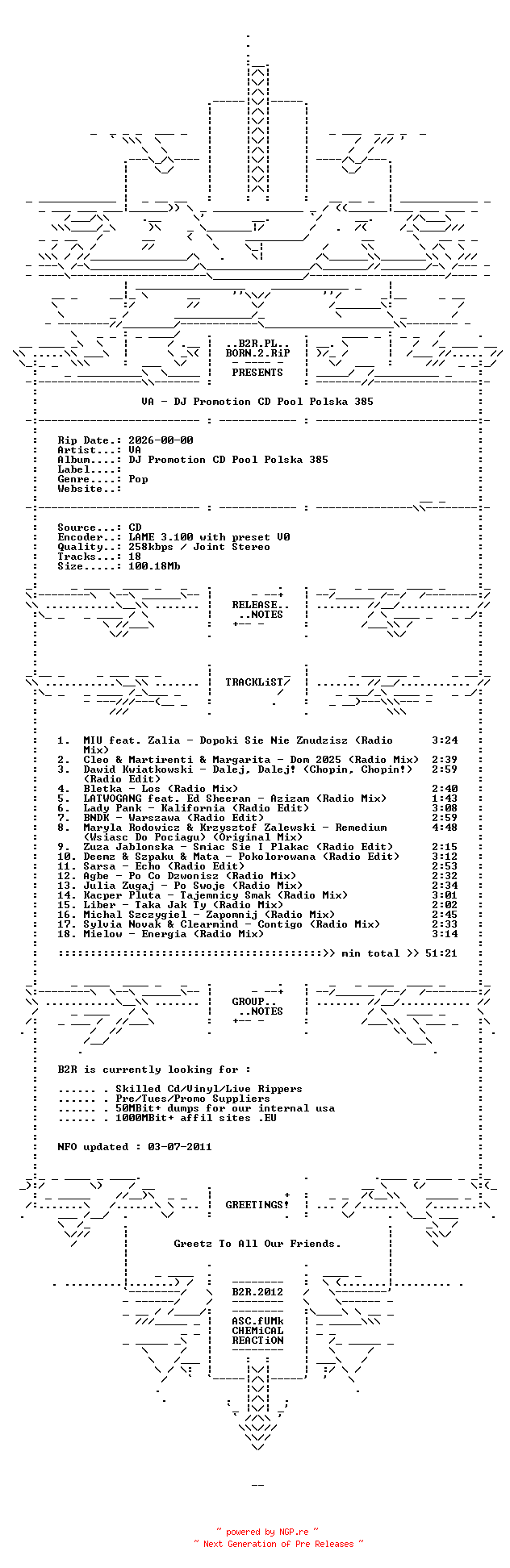 NFO for the release VA-DJ_Promotion_CD_Pool_Polska_385-PL-2025-B2RPL by B2RPL