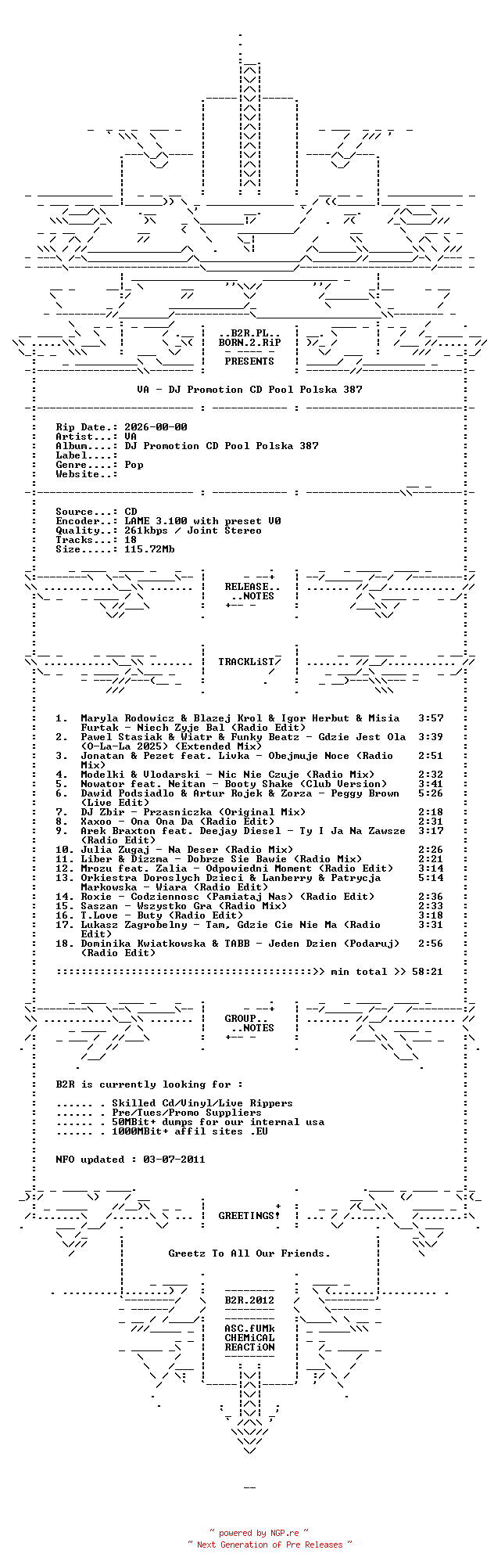 NFO for the release VA-DJ_Promotion_CD_Pool_Polska_387-PL-2025-B2RPL by B2RPL