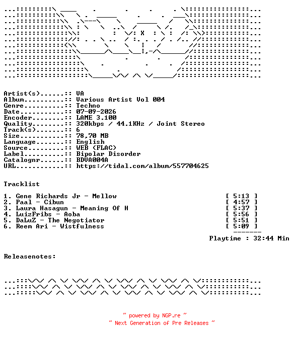 NFO for the release VA-Various_Artist_Vol_004-BDVA004A-WEB-2026-WAV by WAV