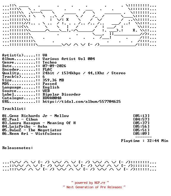 NFO for the release VA-Various_Artist_Vol_004-BDVA004A-24BIT-WEB-FLAC-2026-WAVED by WAVED