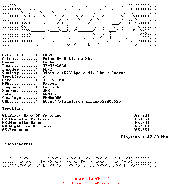 NFO for the release FALN-Pulse_Of_A_Living_Sky-ENMDA006-24BIT-WEB-FLAC-2026-WAVED by WAVED