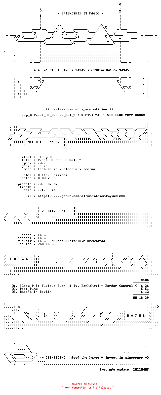 NFO for the release Sleep_D-Freak_Of_Nature_Vol_2-(BSR037)-24BIT-WEB-FLAC-2022-BABAS by BABAS