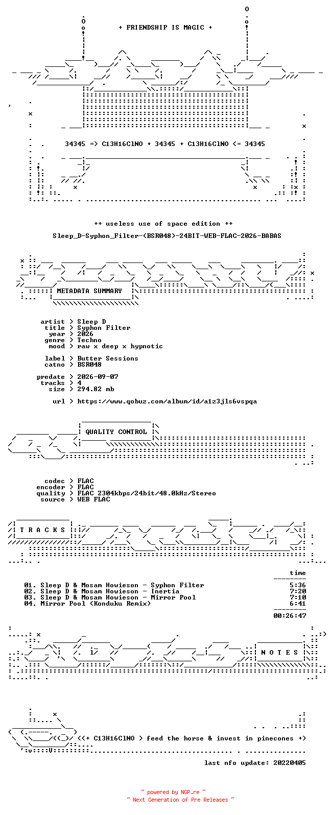 NFO for the release Sleep_D-Syphon_Filter-(BSR048)-24BIT-WEB-FLAC-2026-BABAS by BABAS