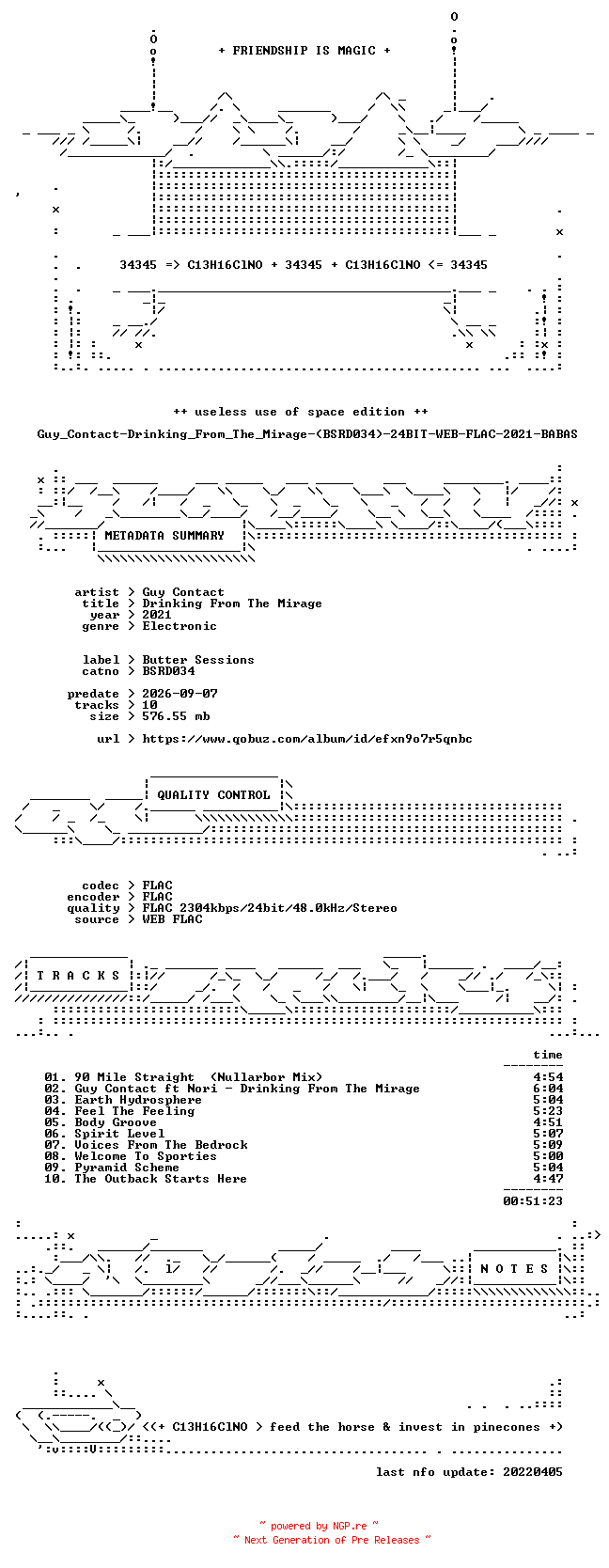 NFO for the release Guy_Contact-Drinking_From_The_Mirage-(BSRD034)-24BIT-WEB-FLAC-2021-BABAS by BABAS