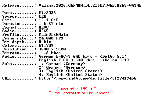 NFO for the release Vaiana.2026.GERMAN.DL.2160P.WEB.H265-WAYNE by WAYNE