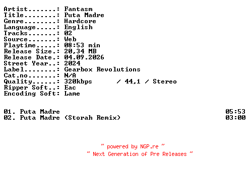 NFO for the release Fantasm-Puta_Madre-WEB-2024-XTC_iNT by XTC_iNT