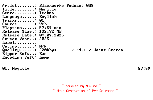 NFO for the release BLACKWORKS_PODCAST_008-NEGITIV-WEB-2025-XTC_iNT by XTC_iNT
