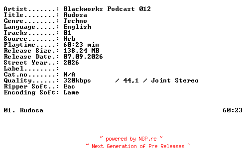 NFO for the release BLACKWORKS_PODCAST_012-RUDOSA-WEB-2026-XTC_iNT by XTC_iNT