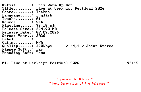 NFO for the release FOSS_Warm_Up_Set-Live_at_Verknipt_Festival_2026-WEB-2026-XTC_iNT by XTC_iNT