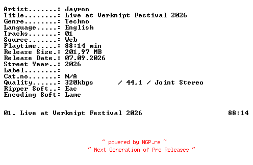 NFO for the release Jayron-Live_at_Verknipt_Festival_2026-WEB-2026-XTC_iNT by XTC_iNT