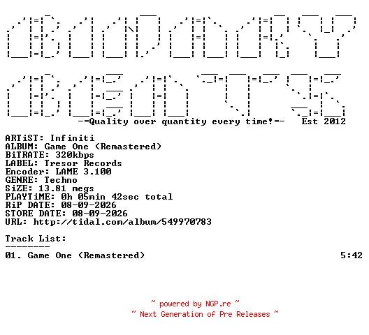 NFO for the release Infiniti-Game_One_(Remastered)-(TRESOR048XS1)-SINGLE-WEB-2026-BB by BB