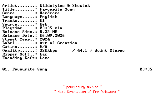 NFO for the release Wildstylez_and_Showtek-Favourite_Song-SINGLE-WEB-2024-XTC_iNT by XTC_iNT