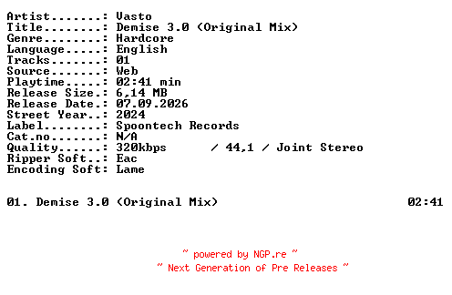 NFO for the release Vasto-Demise_30_(Original_Mix)-SINGLE-WEB-2024-XTC_iNT by XTC_iNT