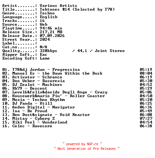 NFO for the release VA-Tektones_14_(Selected_by_T78)-WEB-2024-XTC_iNT by XTC_iNT