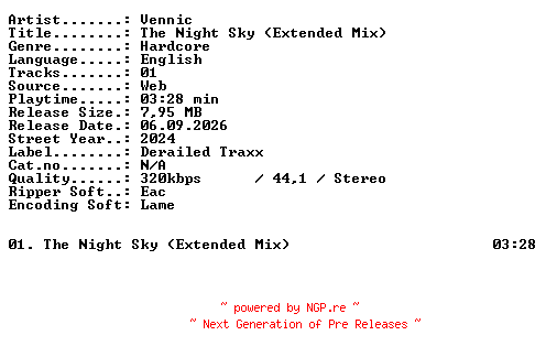 NFO for the release Vennic-The_Night_Sky_(Extended_Mix)-SINGLE-WEB-2024-XTC_iNT by XTC_iNT