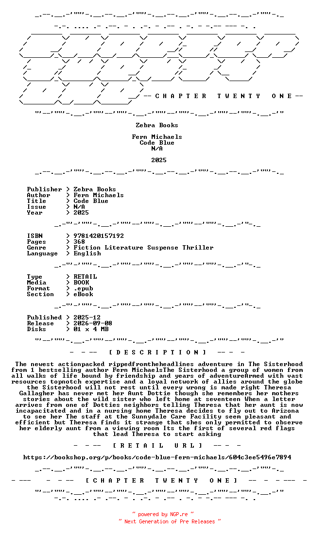 NFO for the release Fern.Michaels.-.Code.Blue.2025.RETAIL.EPUB.eBook-CTO by CTO