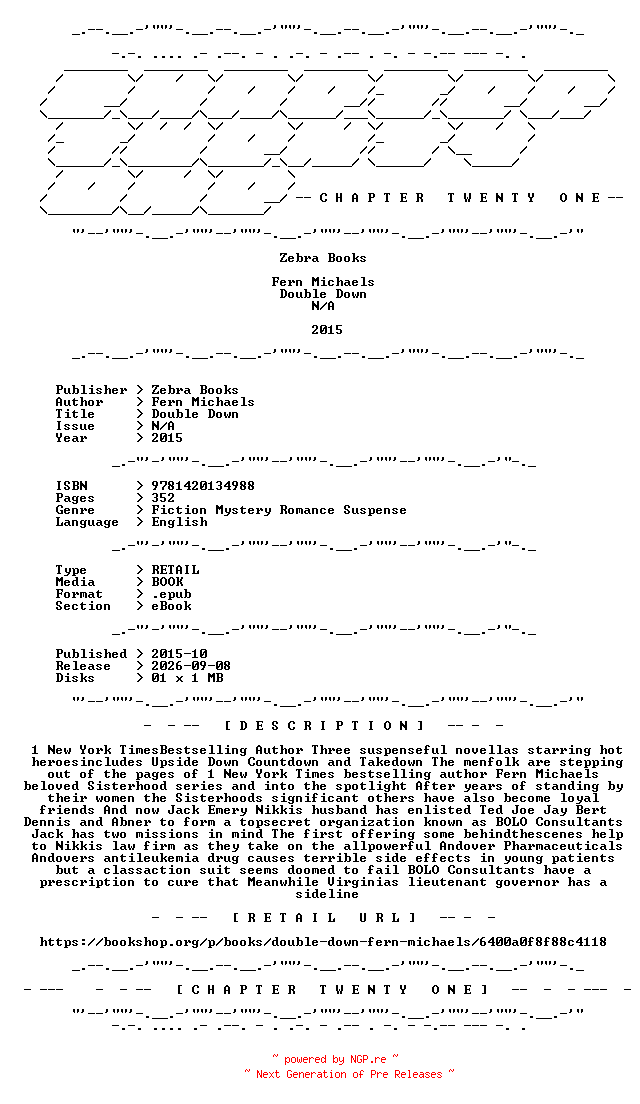 NFO for the release Fern.Michaels.-.Double.Down.2015.RETAIL.EPUB.eBook-CTO by CTO