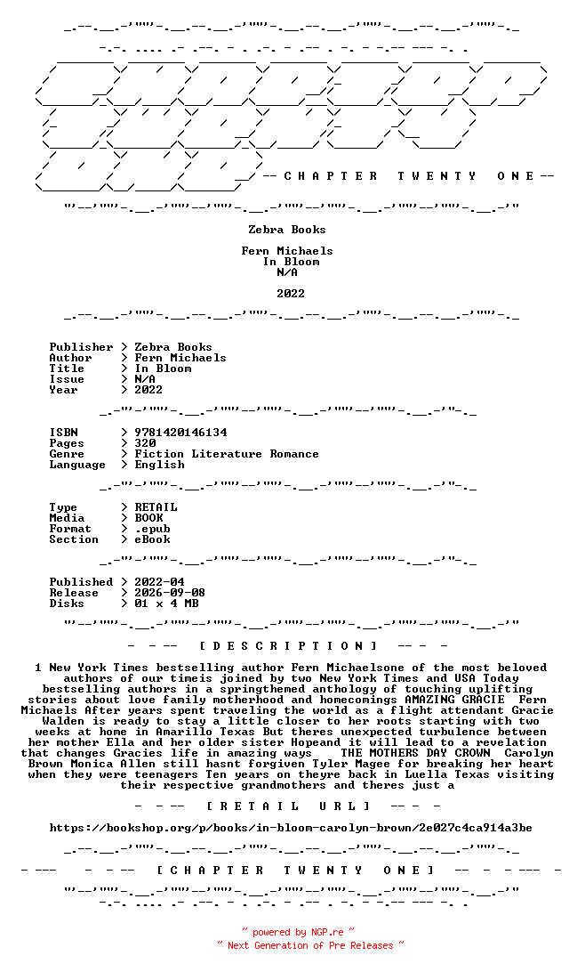 NFO for the release Fern.Michaels.-.In.Bloom.2022.RETAIL.EPUB.eBook-CTO by CTO