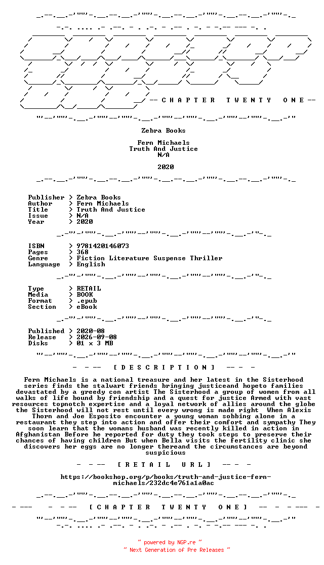 NFO for the release Fern.Michaels.-.Truth.And.Justice.2020.RETAIL.EPUB.eBook-CTO by CTO