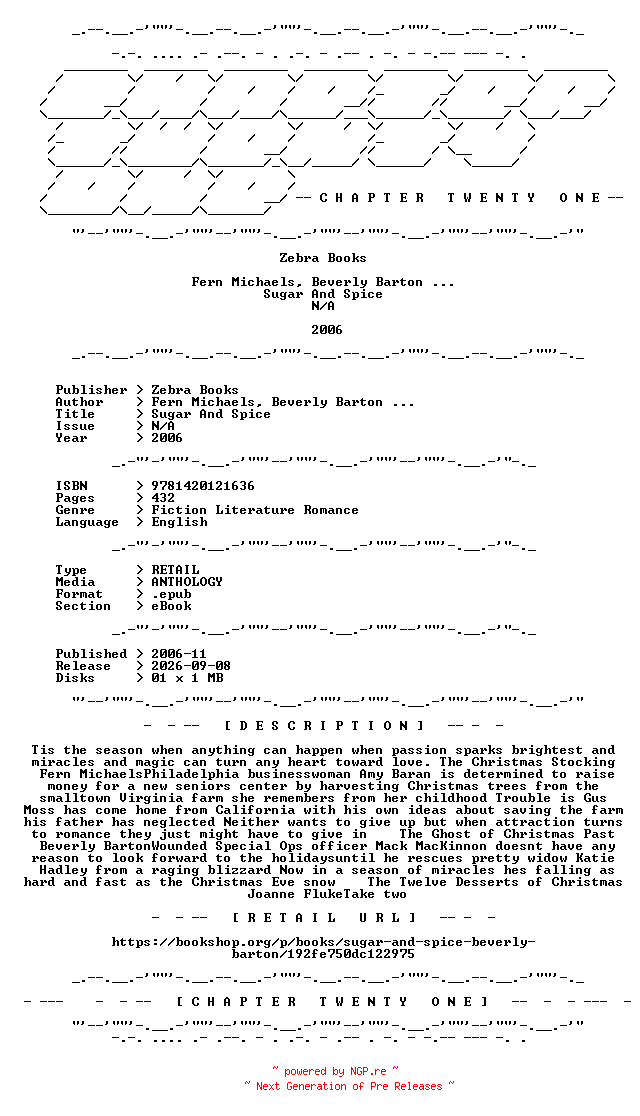 NFO for the release Zebra.Books.-.Sugar.And.Spice.2006.RETAIL.EPUB.eBook-CTO by CTO