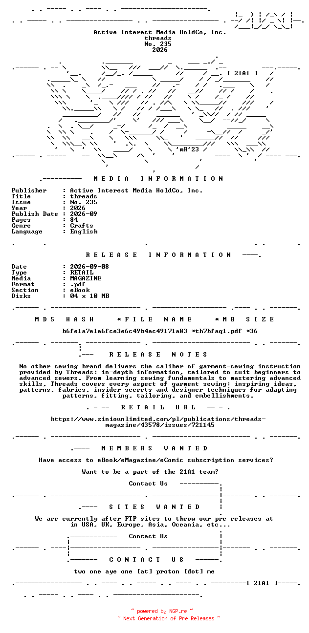 NFO for the release threads.No.235.2026.RETAIL.MAGAZINE.eBook-21A1 by 21A1
