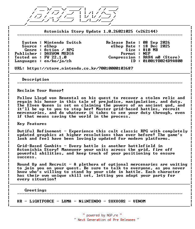 NFO for the release Astonishia_Story_Update_v1.0.26021025_NSW-BREWS by BREWS