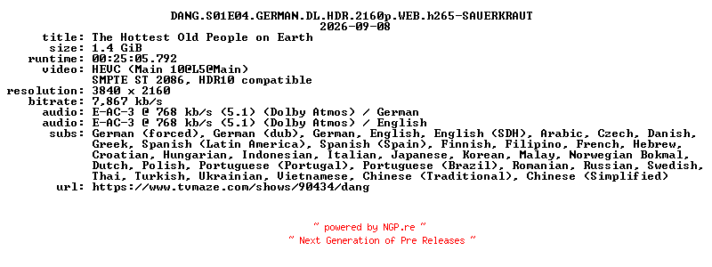 NFO for the release DANG.S01E04.GERMAN.DL.HDR.2160p.WEB.h265-SAUERKRAUT by SAUERKRAUT