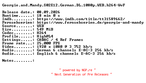 NFO for the release Georgie.and.Mandy.S02E12.German.DL.1080p.WEB.h264-WvF by WvF