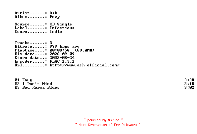 NFO for the release Ash-Envy-CDS-FLAC-2002-401 by 401