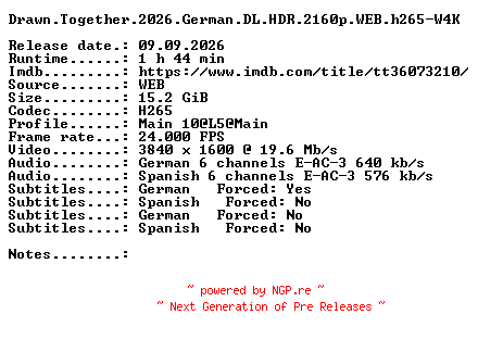 NFO for the release Drawn.Together.2026.German.DL.HDR.2160p.WEB.h265-W4K by W4K