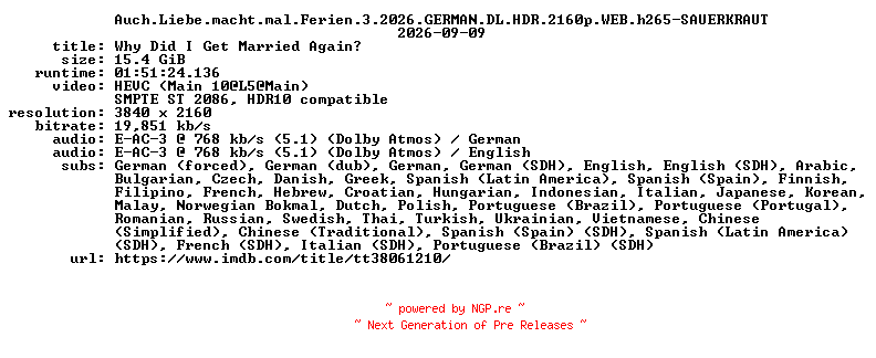 NFO for the release Auch.Liebe.macht.mal.Ferien.3.2026.GERMAN.DL.HDR.2160p.WEB.h265-SAUERKRAUT by SAUERKRAUT
