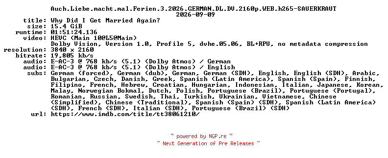 NFO for the release Auch.Liebe.macht.mal.Ferien.3.2026.GERMAN.DL.DV.2160p.WEB.h265-SAUERKRAUT by SAUERKRAUT