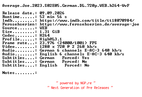 NFO for the release Average.Joe.2023.S02E05.German.DL.720p.WEB.h264-WvF by WvF