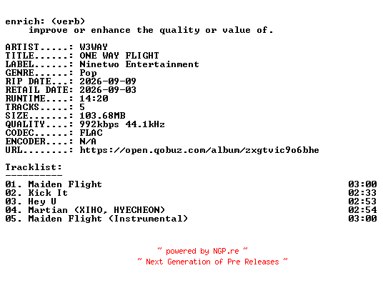 NFO for the release W3WAY-ONE_WAY_FLIGHT-KR-EP-16BIT-WEB-FLAC-2026-ENRiCH by ENRiCH