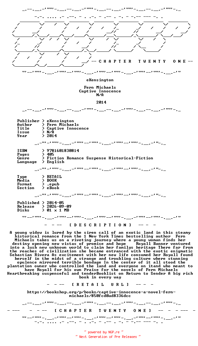 NFO for the release Fern.Michaels.-.Captive.Innocence.2014.RETAIL.EPUB.eBook-CTO by CTO