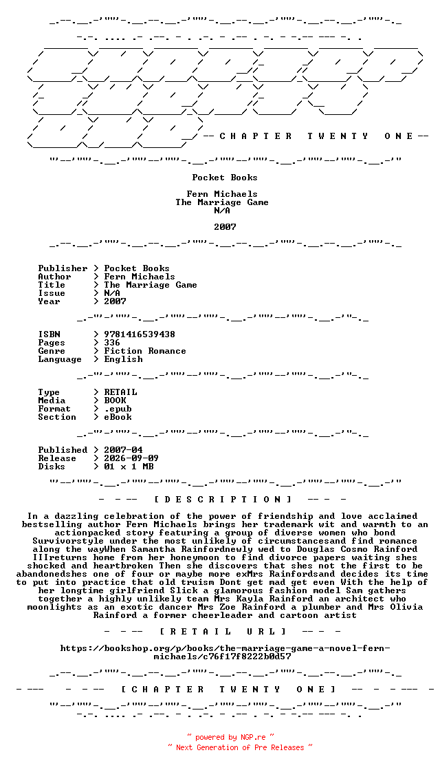 NFO for the release Fern.Michaels.-.The.Marriage.Game.2007.RETAIL.EPUB.eBook-CTO by CTO