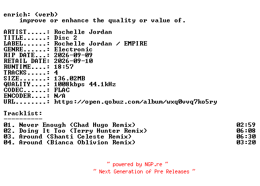 NFO for the release Rochelle_Jordan-Disc_2-EP-16BIT-WEB-FLAC-2026-ENRiCH by ENRiCH