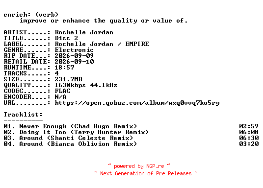 NFO for the release Rochelle_Jordan-Disc_2-EP-24BIT-WEB-FLAC-2026-ENRiCH by ENRiCH