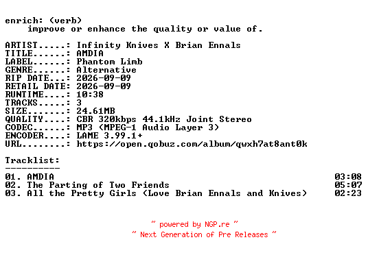 NFO for the release Infinity_Knives_X_Brian_Ennals-AMDIA-EP-WEB-2026-ENRiCH by ENRiCH