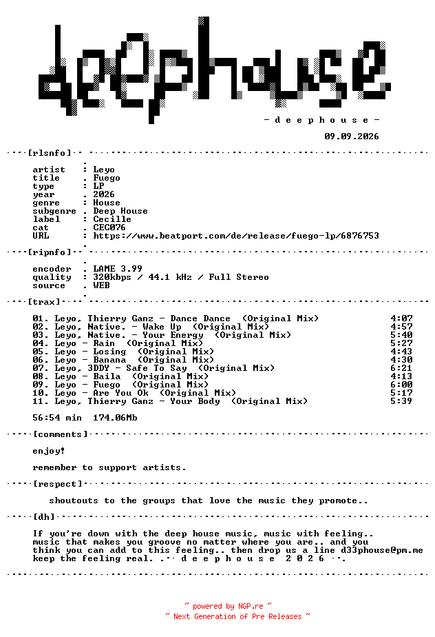 NFO for the release Leyo-Fuego-(CEC076)-WEB-2026-dh by dh