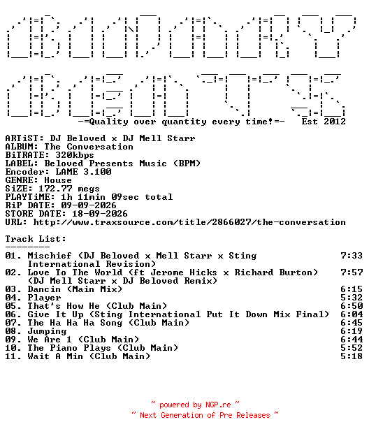 NFO for the release DJ_Beloved_x_DJ_Mell_Starr-The_Conversation-(BPMLP001)-WEB-2026-BB by BB